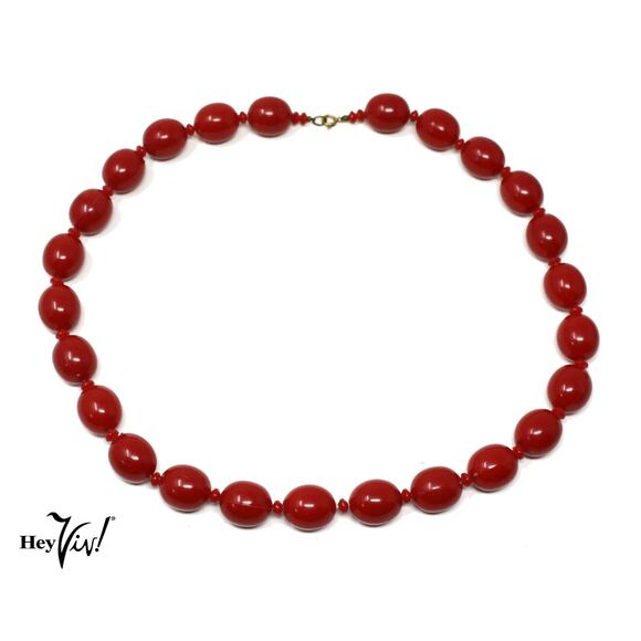 Vintage Red Bead Necklace 24” Single Strand Classic 1950s Style – Hey Viv - Picture 2 of 6